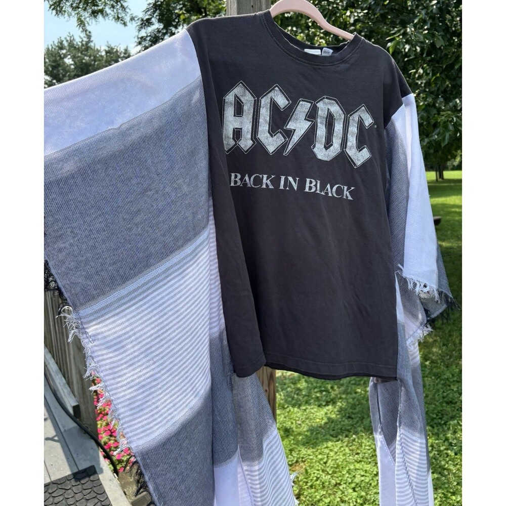 Upcycled AC/DC Back In Black Kimono Sleeve Top One Size Fits Most Boho Hippie